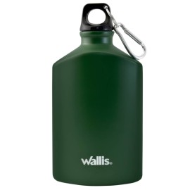 Botella de aluminio, plana con gancho y tapa rosca, 500 ml, verde militar